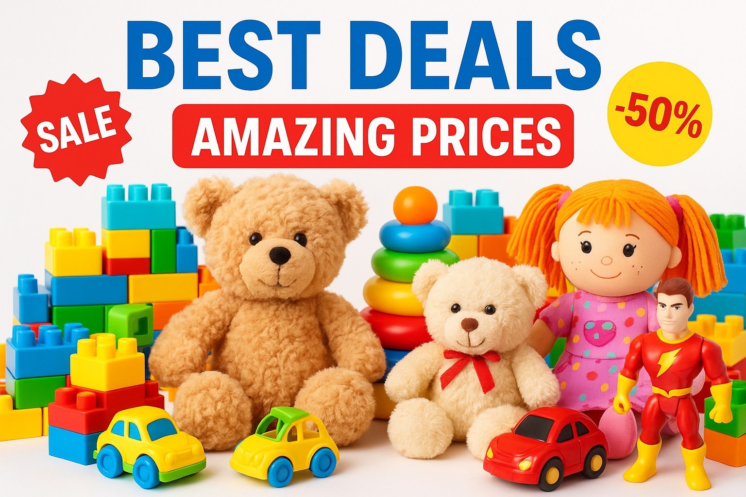 generate toys image with best deals and prices 